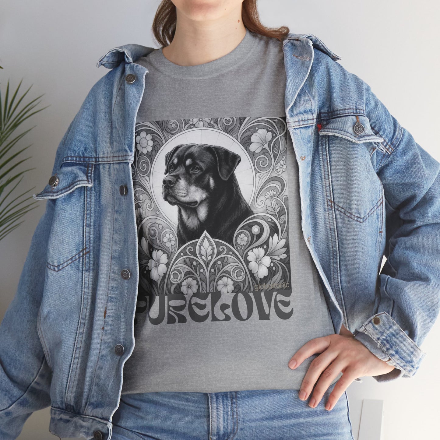 Rottweiler Buddha Vintage Unisex Cotton Tee for Dog Lovers (Black & White T-Shirt)