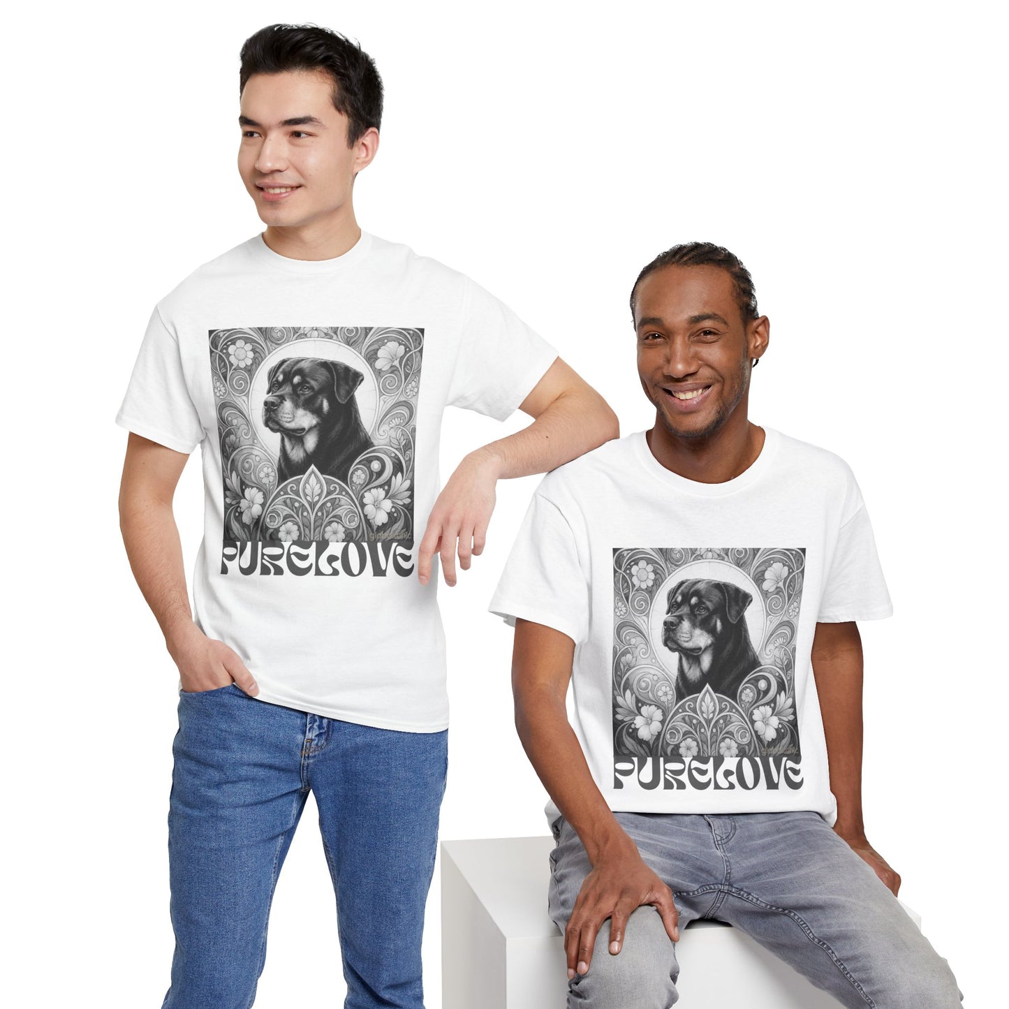 Rottweiler Buddha Vintage Unisex Cotton Tee for Dog Lovers (Black & White T-Shirt)