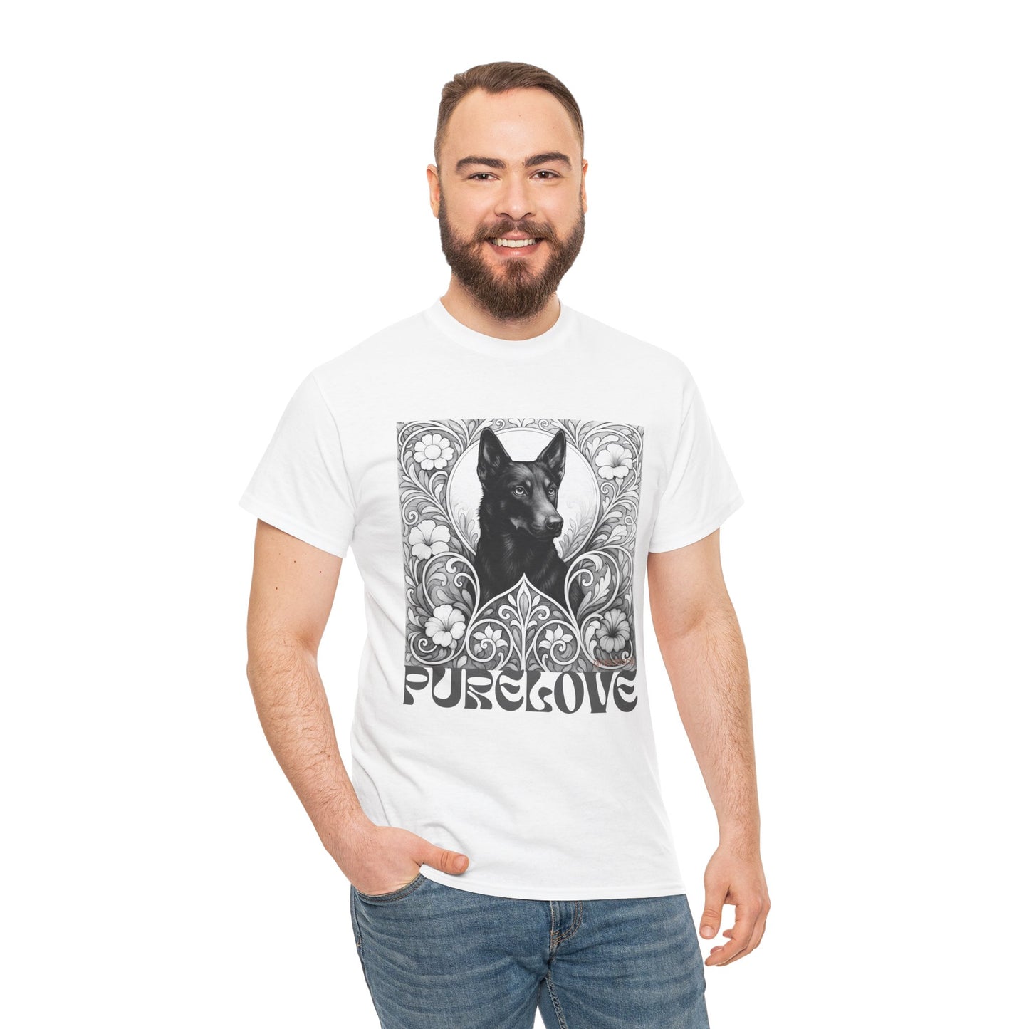 Kelpie Black Vintage Unisex Cotton Tee for Dog Lovers (Black & White)