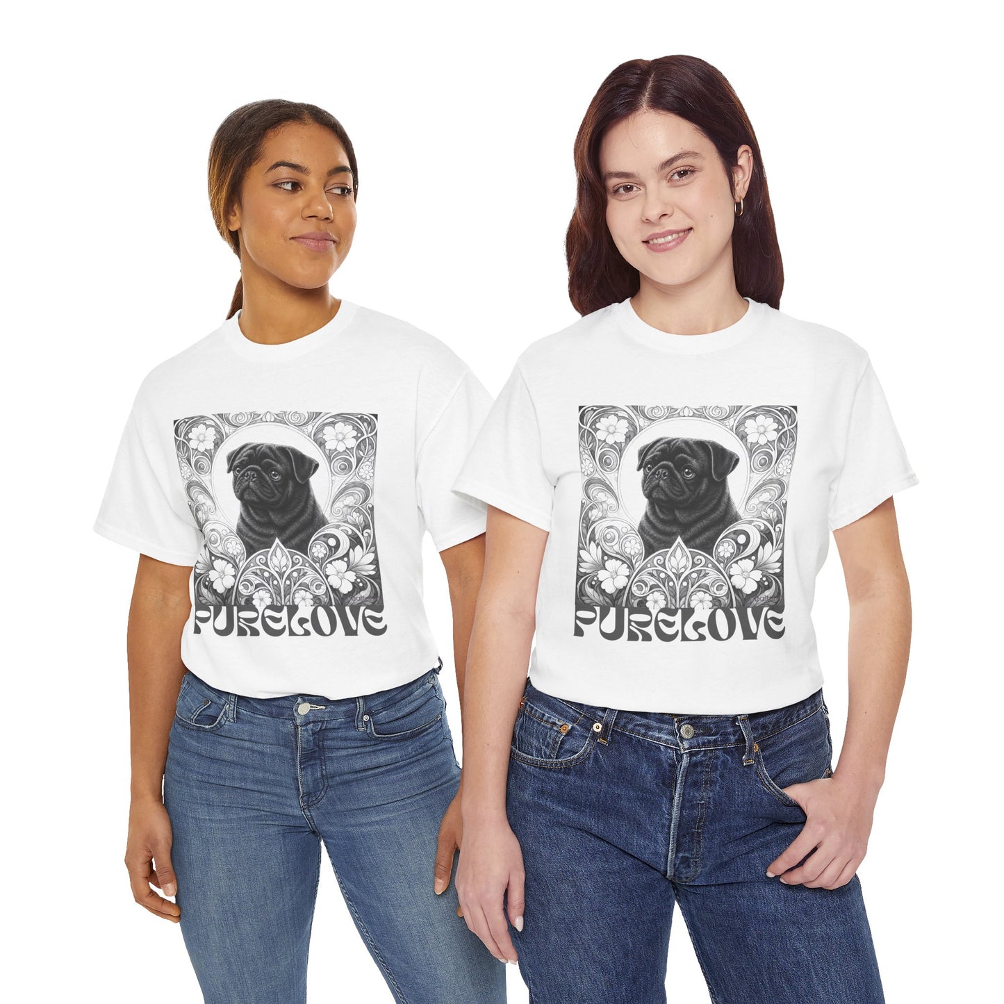 Pug Black Vintage Unisex Cotton Tee for Dog Lovers (Black & White T-Shirt)