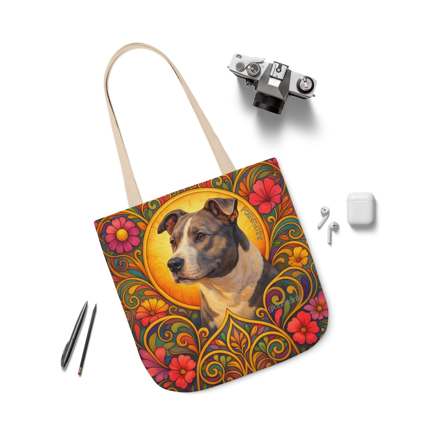 Staffy Grey & White All-Over Print Canvas Tote Bag – Colourful Artistic Dog Lover Gift
