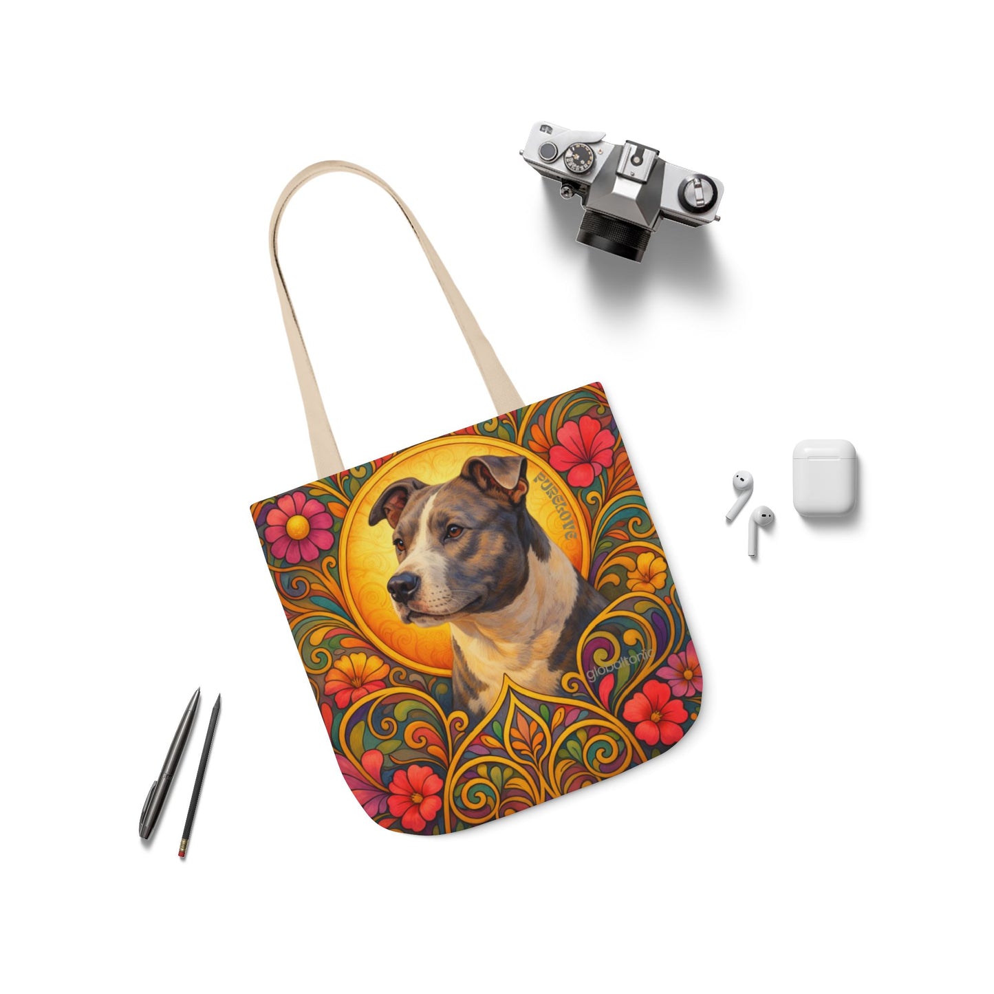 Staffy Grey & White All-Over Print Canvas Tote Bag – Colourful Artistic Dog Lover Gift
