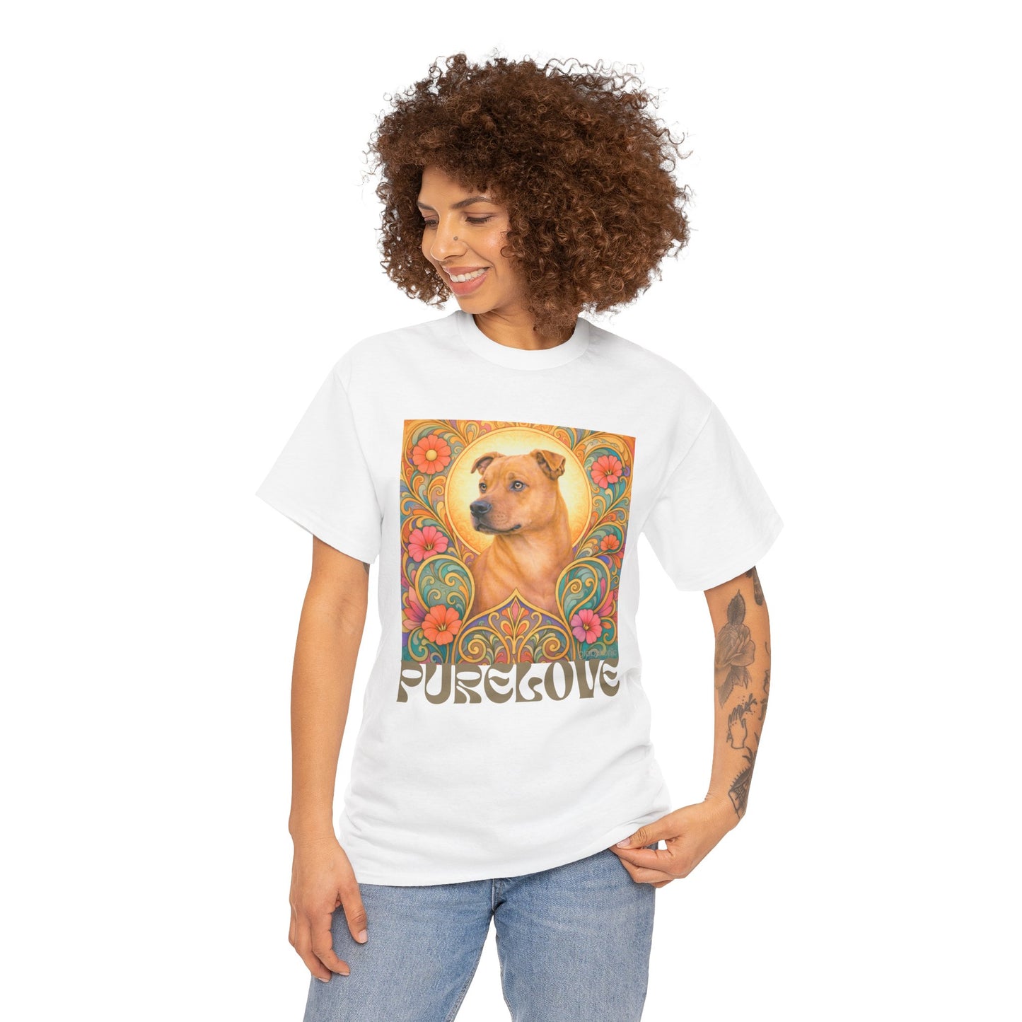 Staffy Tan Vintage Graphic T-Shirt – Unisex Cotton Tee for Dog Lovers