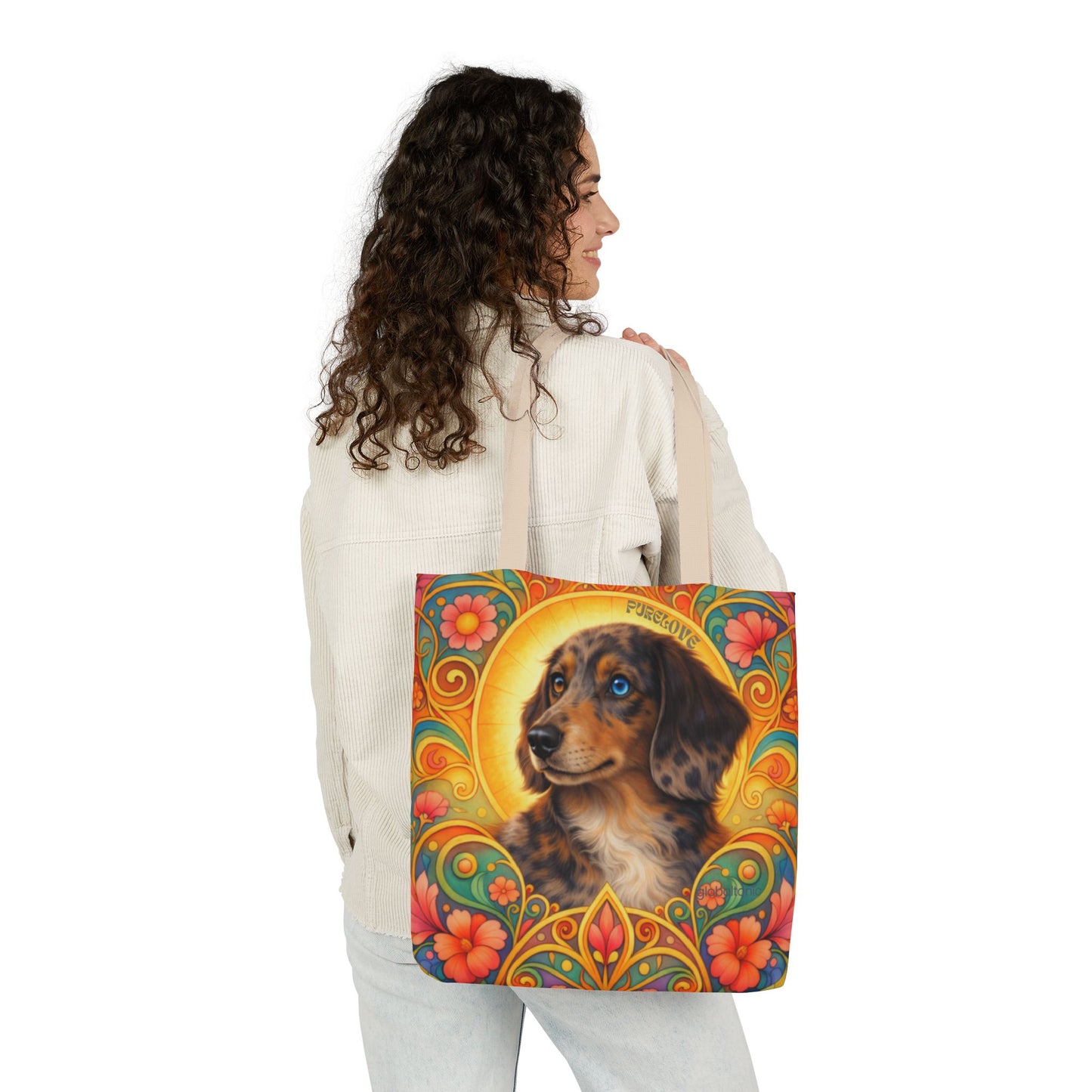 Dachshund Merle Wirehaired All-Over Print Canvas Tote Bag – Colourful Artistic Dog Lover Gift