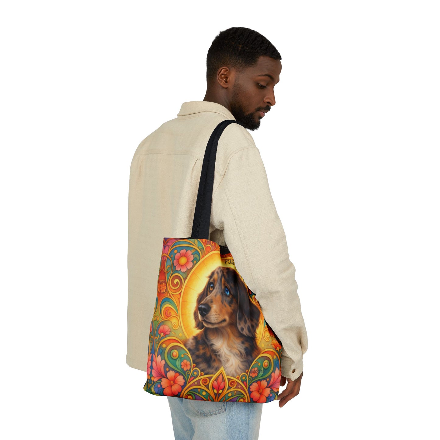 Dachshund Merle Wirehaired All-Over Print Canvas Tote Bag – Colourful Artistic Dog Lover Gift