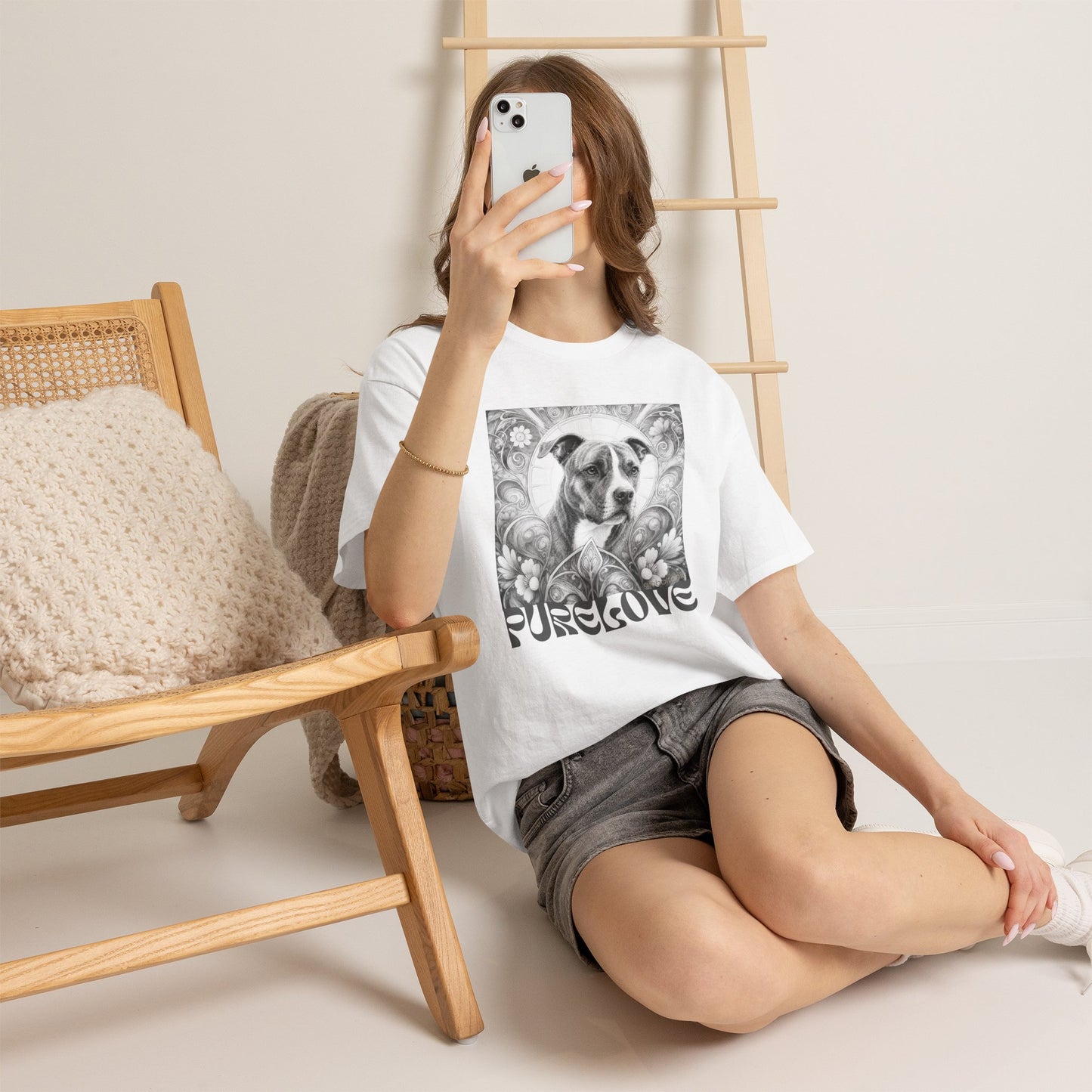 Staffy (Coco) Bull Terrier Vintage Unisex Cotton Tee for Dog Lovers (Black & White)