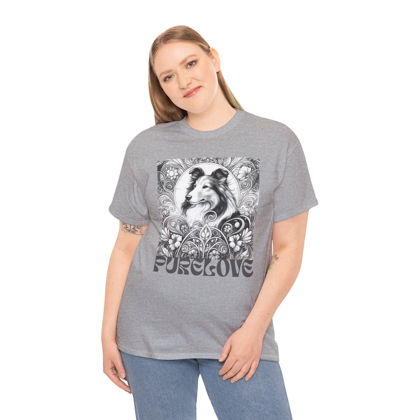 Collie Vintage Unisex Cotton Tee for Dog Lovers (Black & White)