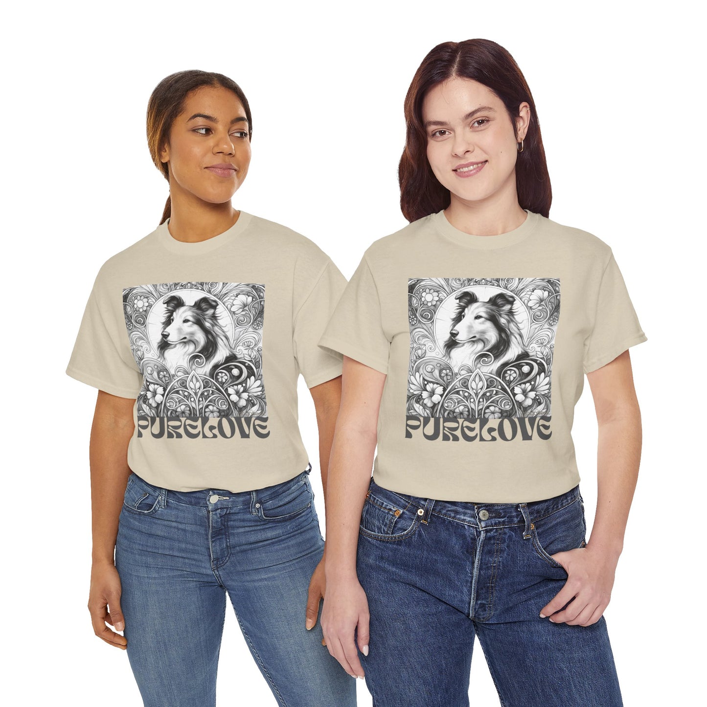 Collie Vintage Unisex Cotton Tee for Dog Lovers (Black & White)