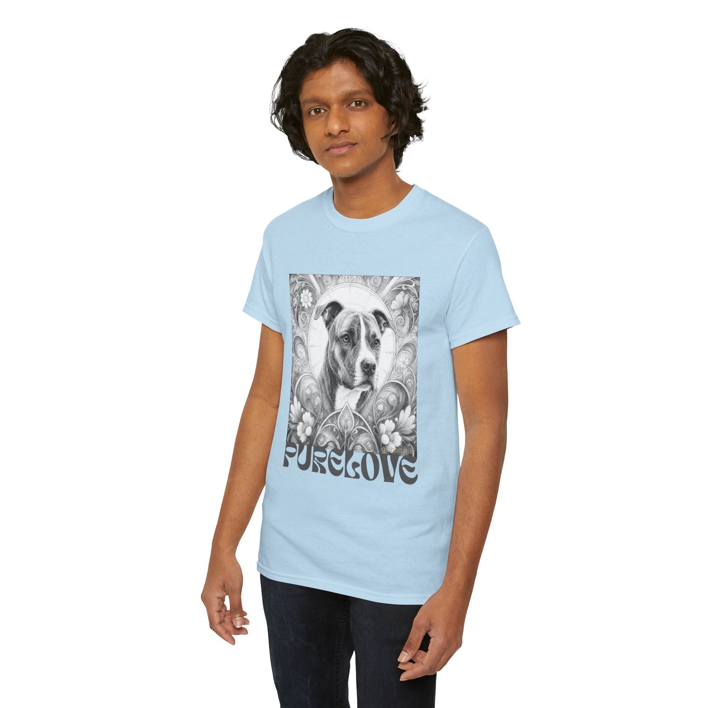Staffy (Coco) Bull Terrier Vintage Unisex Cotton Tee for Dog Lovers (Black & White)