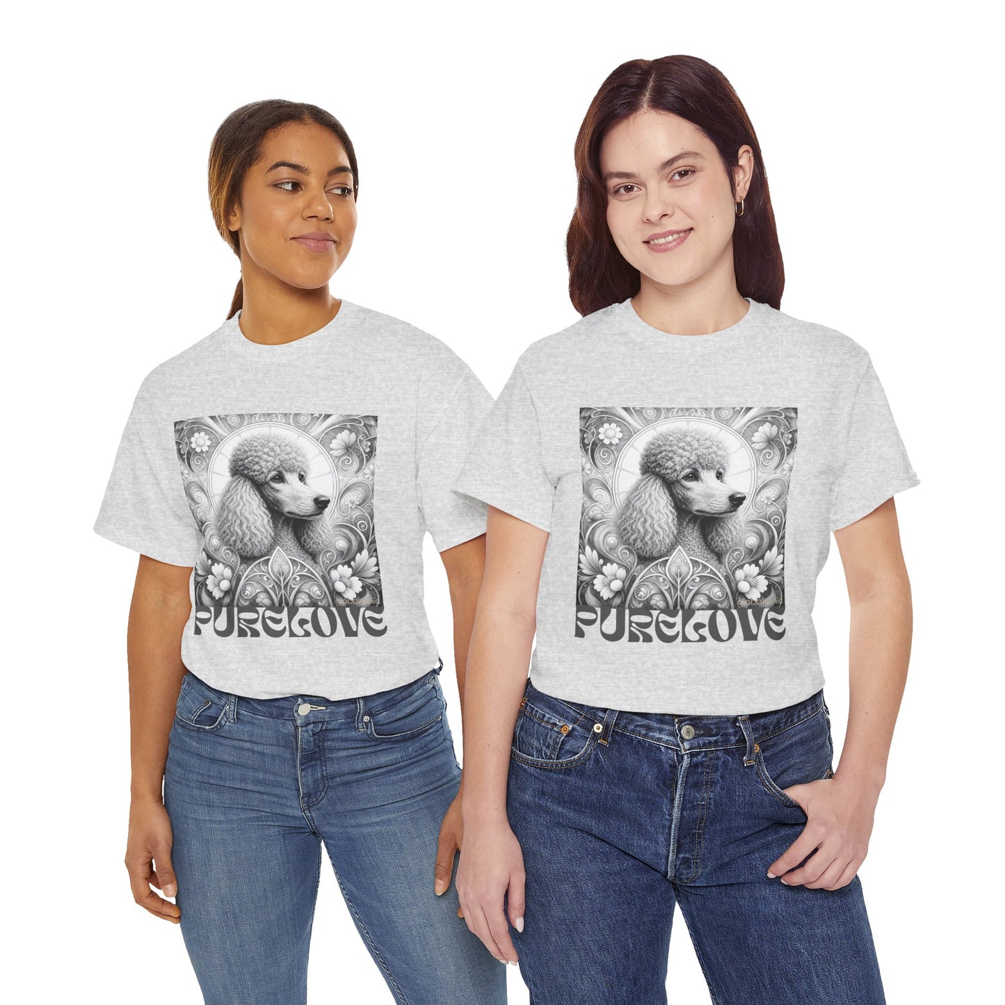Poodle Grey Vintage Unisex Cotton Tee for Dog Lovers (Black & White)