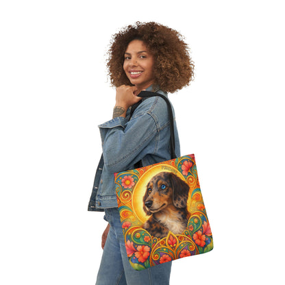 Dachshund Merle Wirehaired All-Over Print Canvas Tote Bag – Colourful Artistic Dog Lover Gift