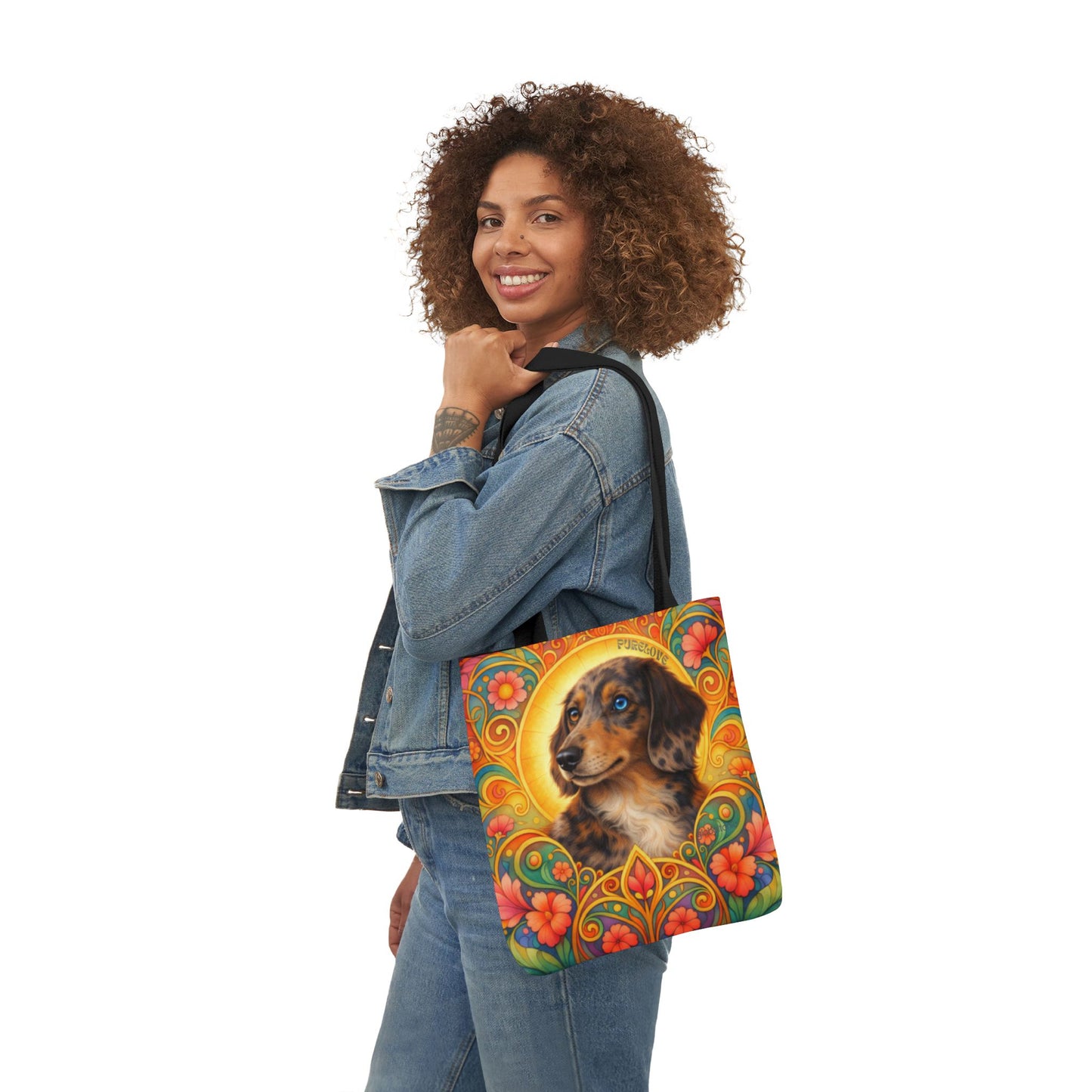 Dachshund Merle Wirehaired All-Over Print Canvas Tote Bag – Colourful Artistic Dog Lover Gift