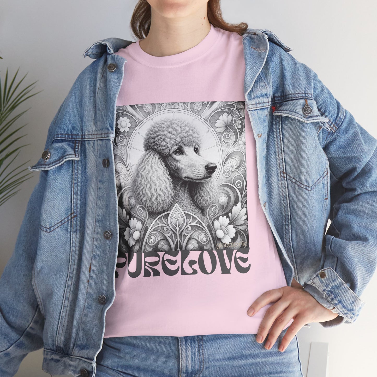 Poodle Grey Vintage Unisex Cotton Tee for Dog Lovers (Black & White)