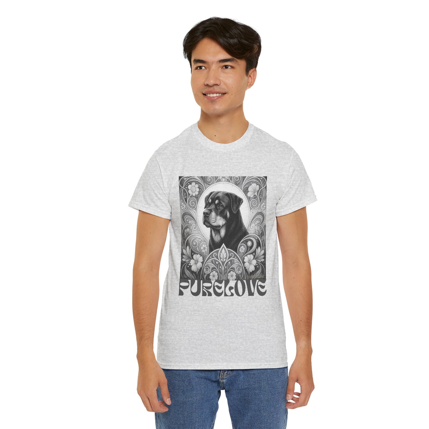 Rottweiler Buddha Vintage Unisex Cotton Tee for Dog Lovers (Black & White T-Shirt)