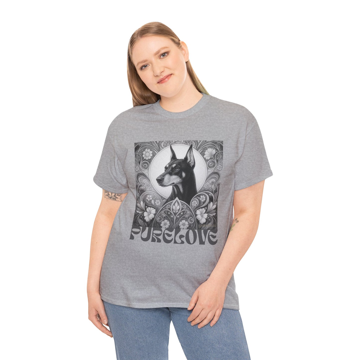 Doberman Vintage Unisex Cotton Tee for Dog Lovers (Black & White)