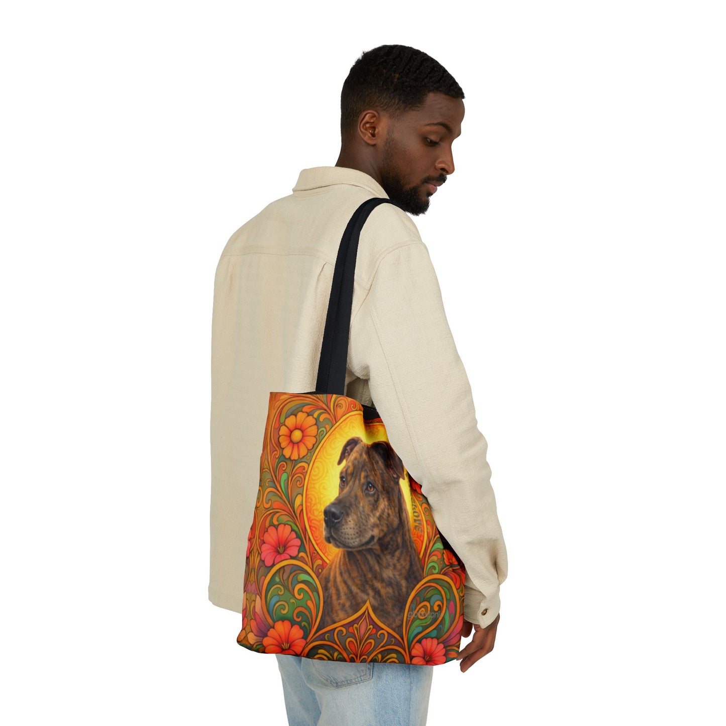 Staffy Brown All-Over Print Canvas Tote Bag – Colourful Artistic Dog Lover Gift