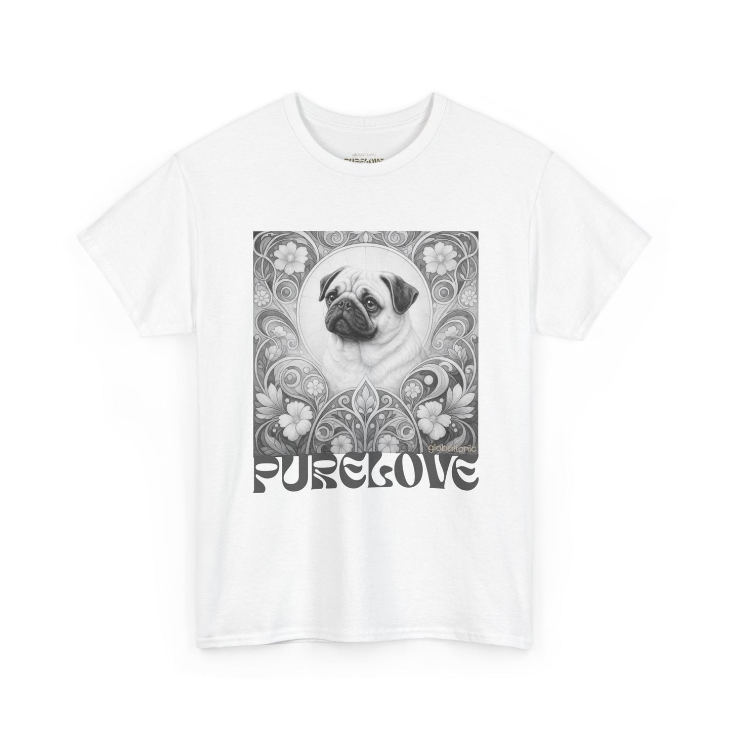 Pug Tan Vintage Unisex Cotton Tee for Dog Lovers (Black & White T-Shirt)