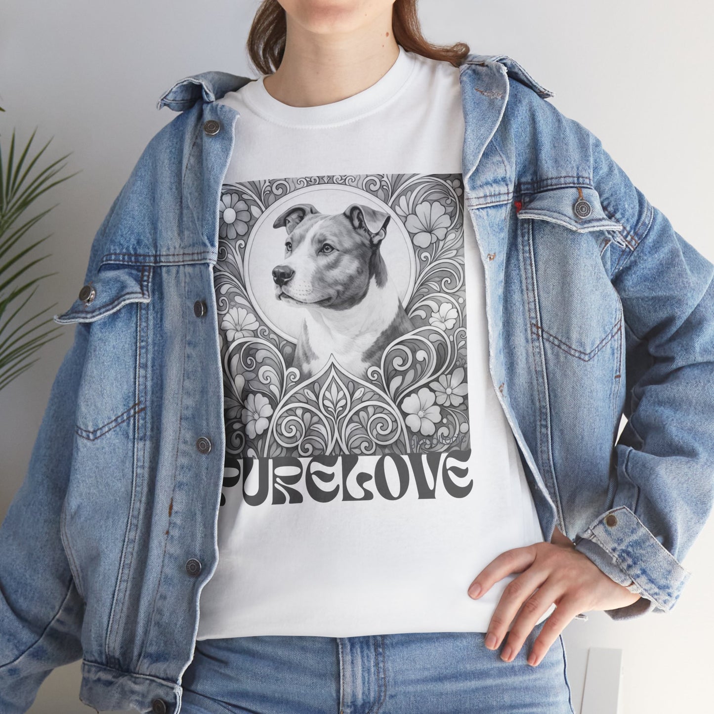 Staffy Grey & White Vintage Unisex Cotton Tee for Dog Lovers (Black & White T-Shirt)
