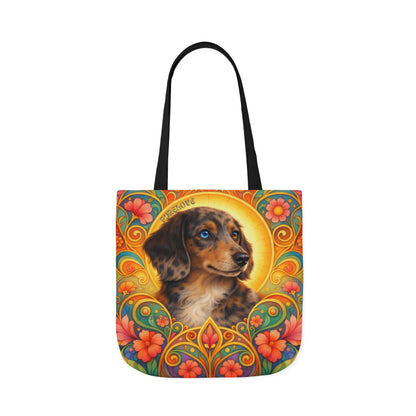 Dachshund Merle Wirehaired All-Over Print Canvas Tote Bag – Colourful Artistic Dog Lover Gift