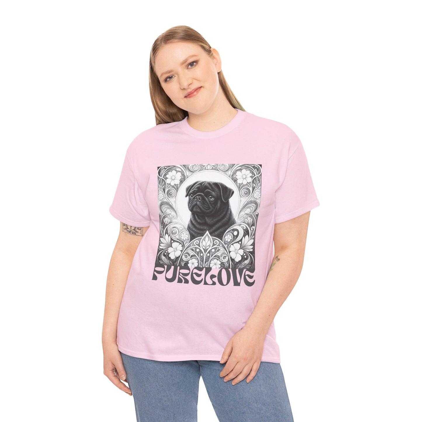 Pug Black Vintage Unisex Cotton Tee for Dog Lovers (Black & White T-Shirt)