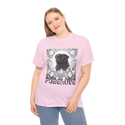 Pug Black Vintage Unisex Cotton Tee for Dog Lovers (Black & White T-Shirt)