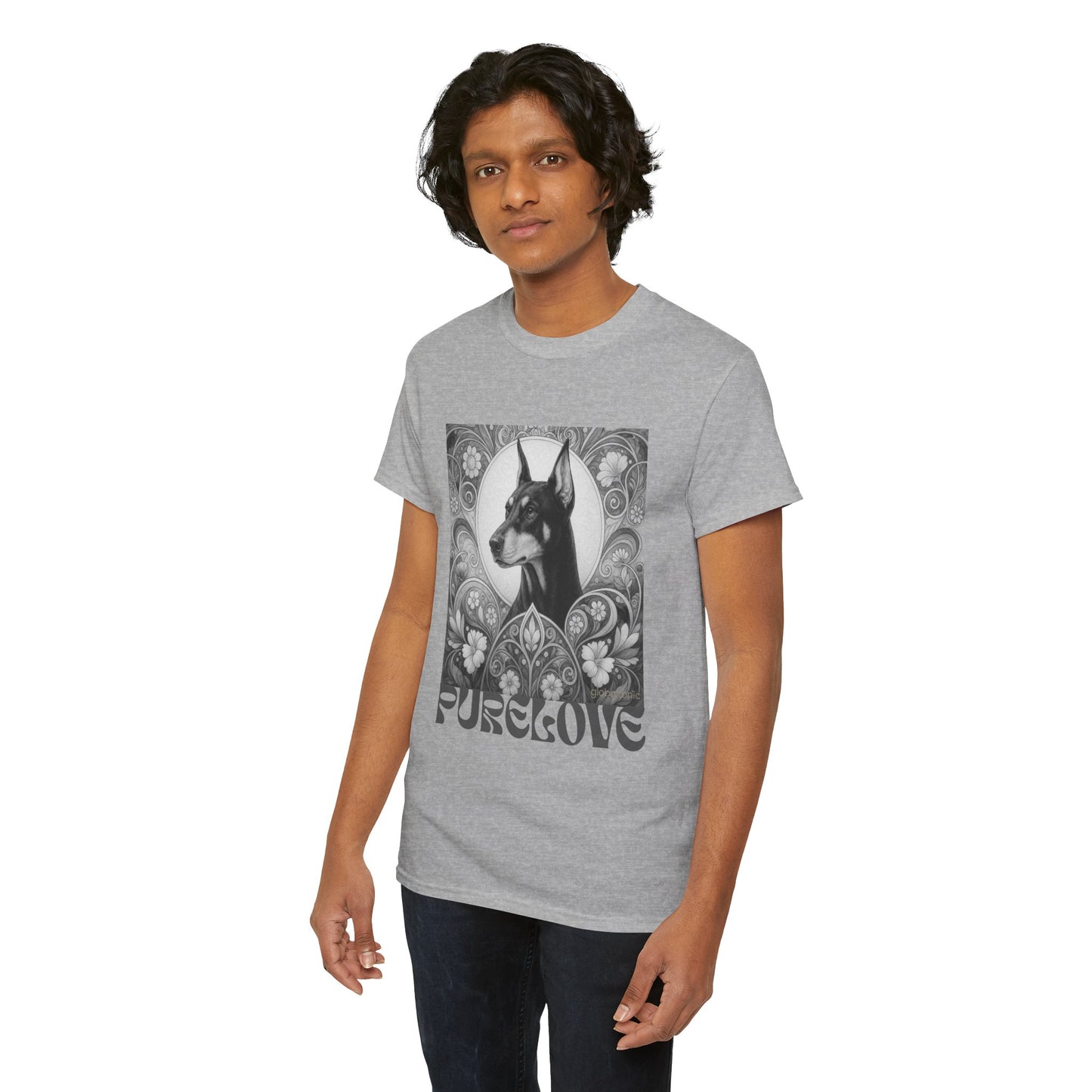 Doberman Vintage Unisex Cotton Tee for Dog Lovers (Black & White)
