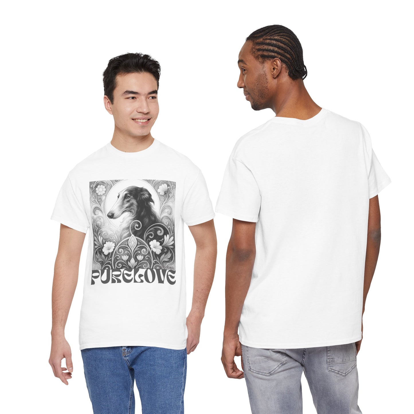 Borzoi Vintage Unisex Cotton Tee for Dog Lovers (Black & White)