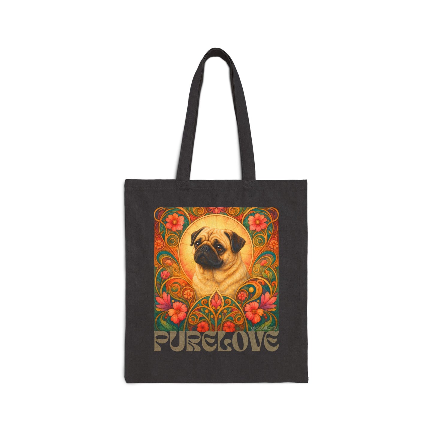 Pug Vintage Dog Lovers Cotton Canvas Tote Bag - Unique, Artistic, Durable