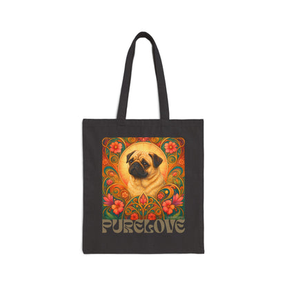 Pug Vintage Dog Lovers Cotton Canvas Tote Bag - Unique, Artistic, Durable