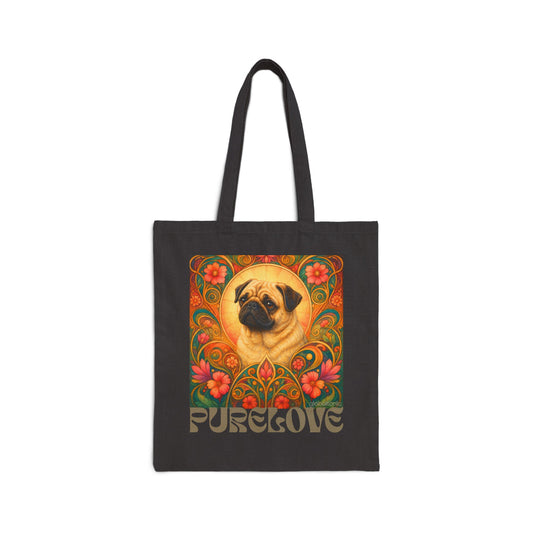 Pug Vintage Dog Lovers Cotton Canvas Tote Bag - Unique, Artistic, Durable