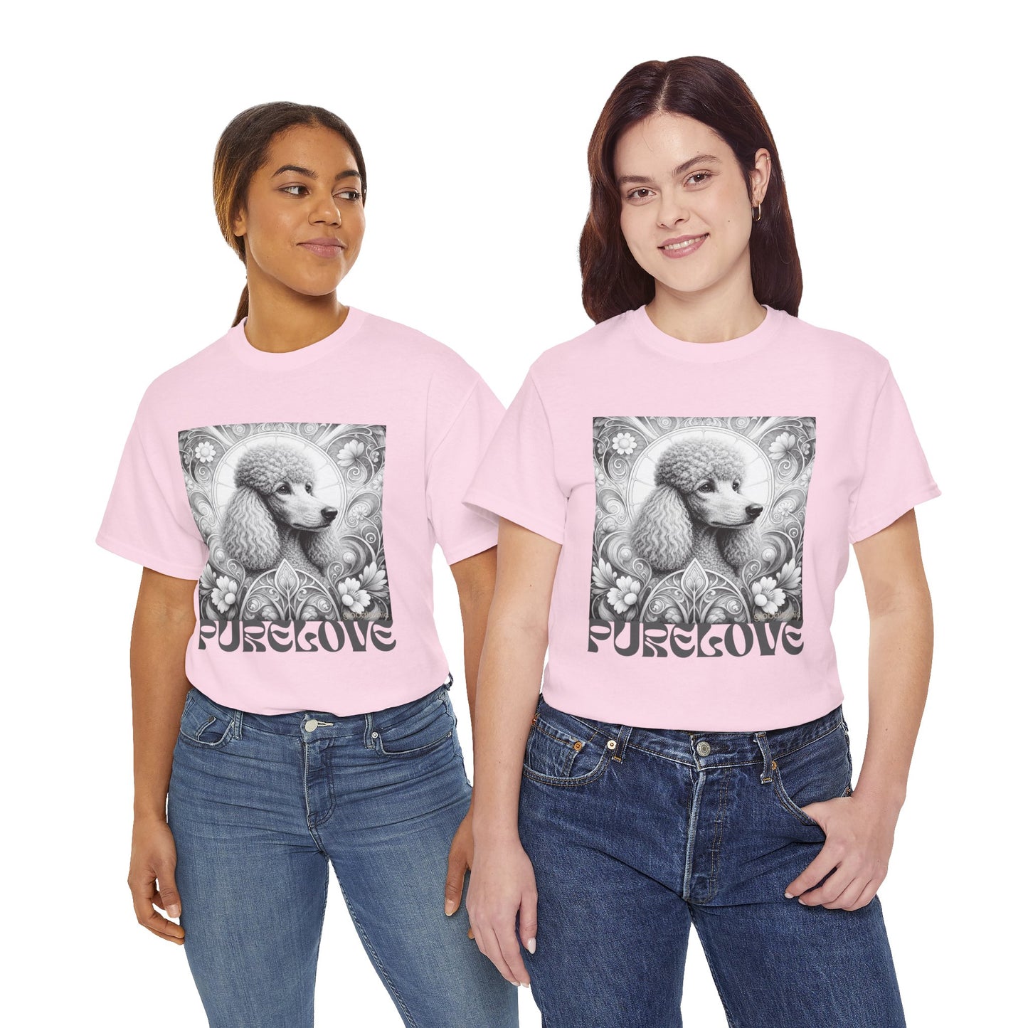 Poodle Grey Vintage Unisex Cotton Tee for Dog Lovers (Black & White)