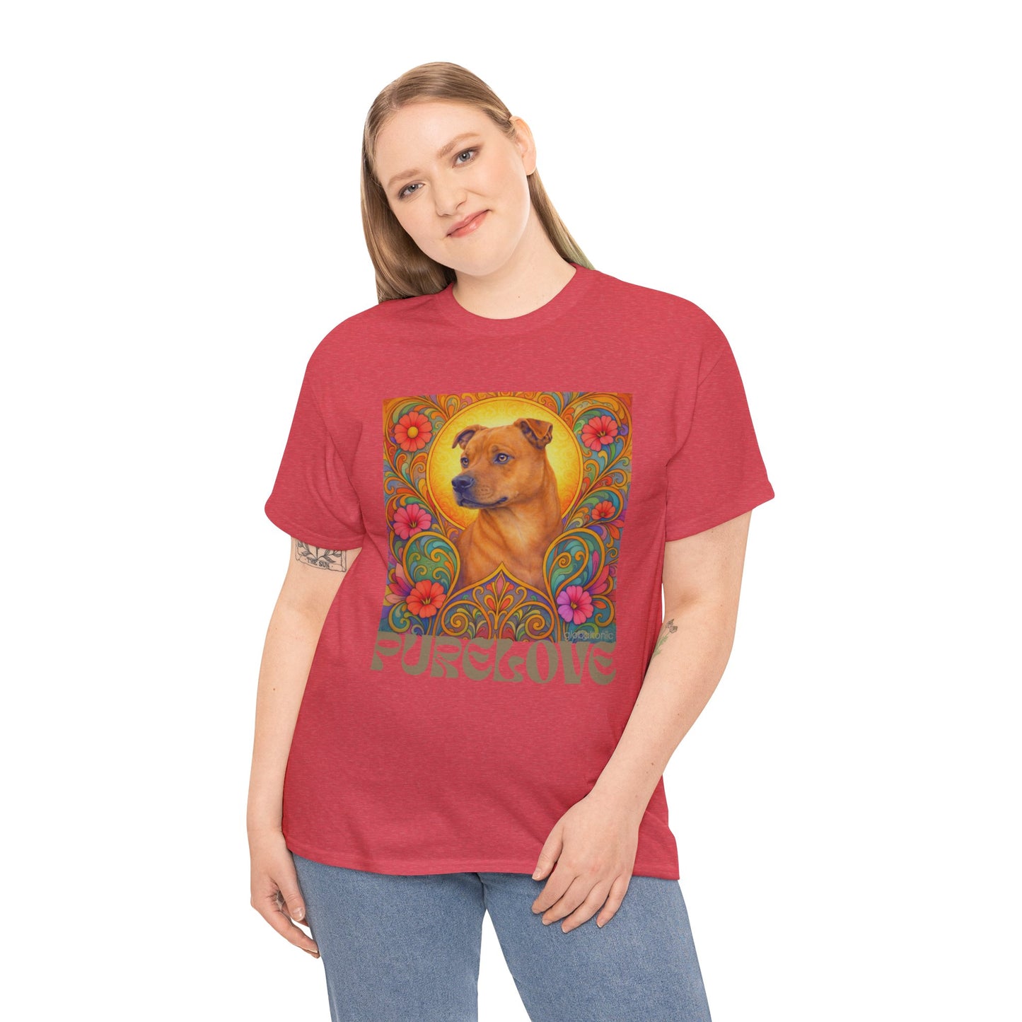 Staffy Tan Vintage Graphic T-Shirt – Unisex Cotton Tee for Dog Lovers