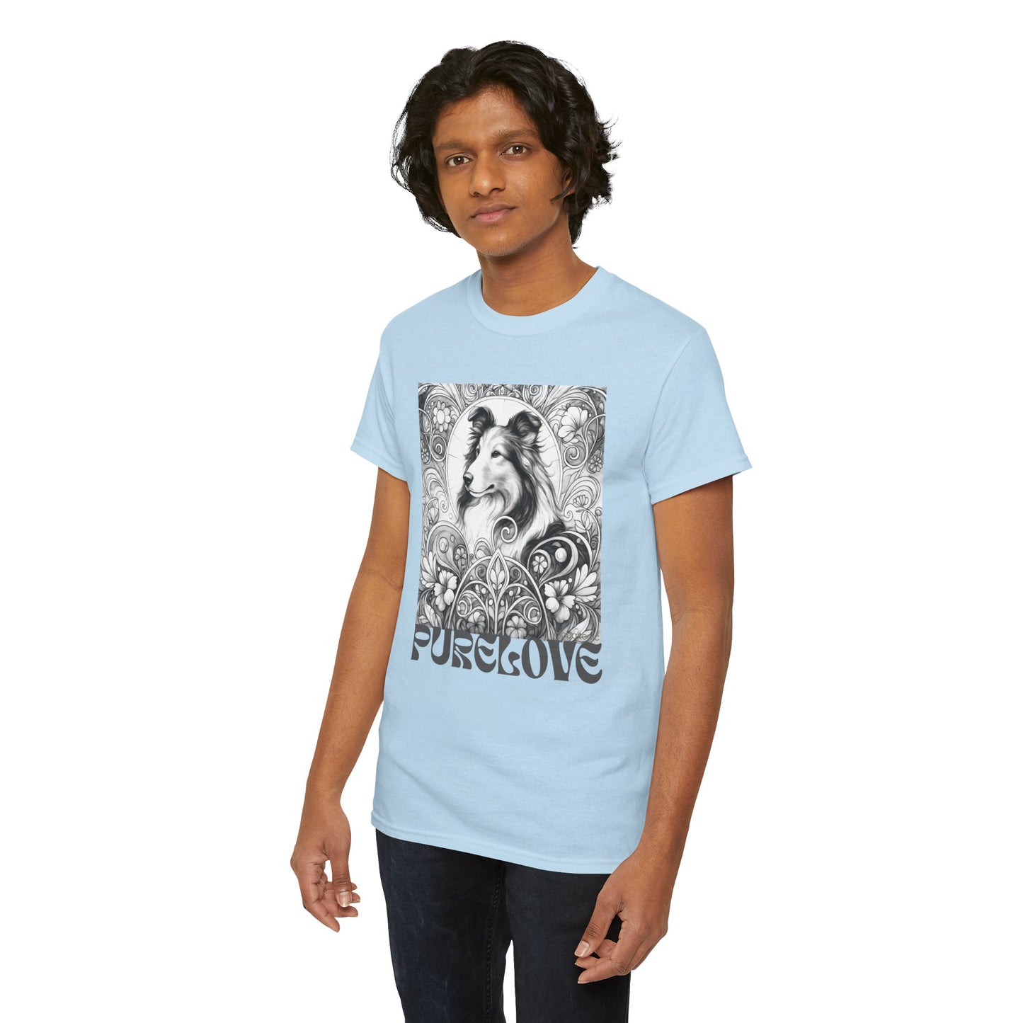 Collie Vintage Unisex Cotton Tee for Dog Lovers (Black & White)