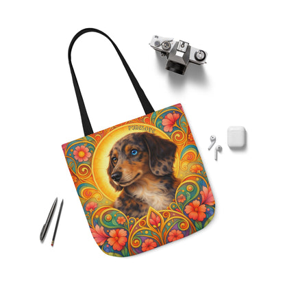 Dachshund Merle Wirehaired All-Over Print Canvas Tote Bag – Colourful Artistic Dog Lover Gift