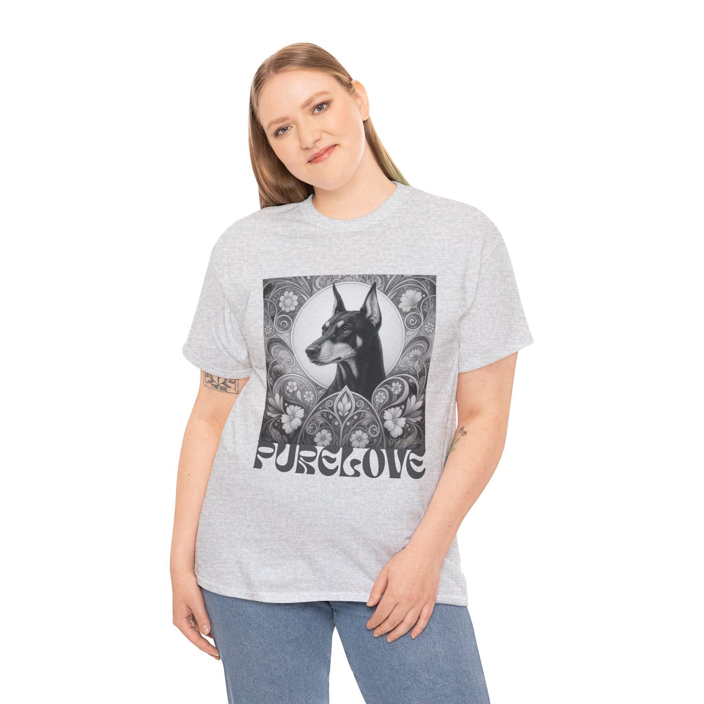 Doberman Vintage Unisex Cotton Tee for Dog Lovers (Black & White)