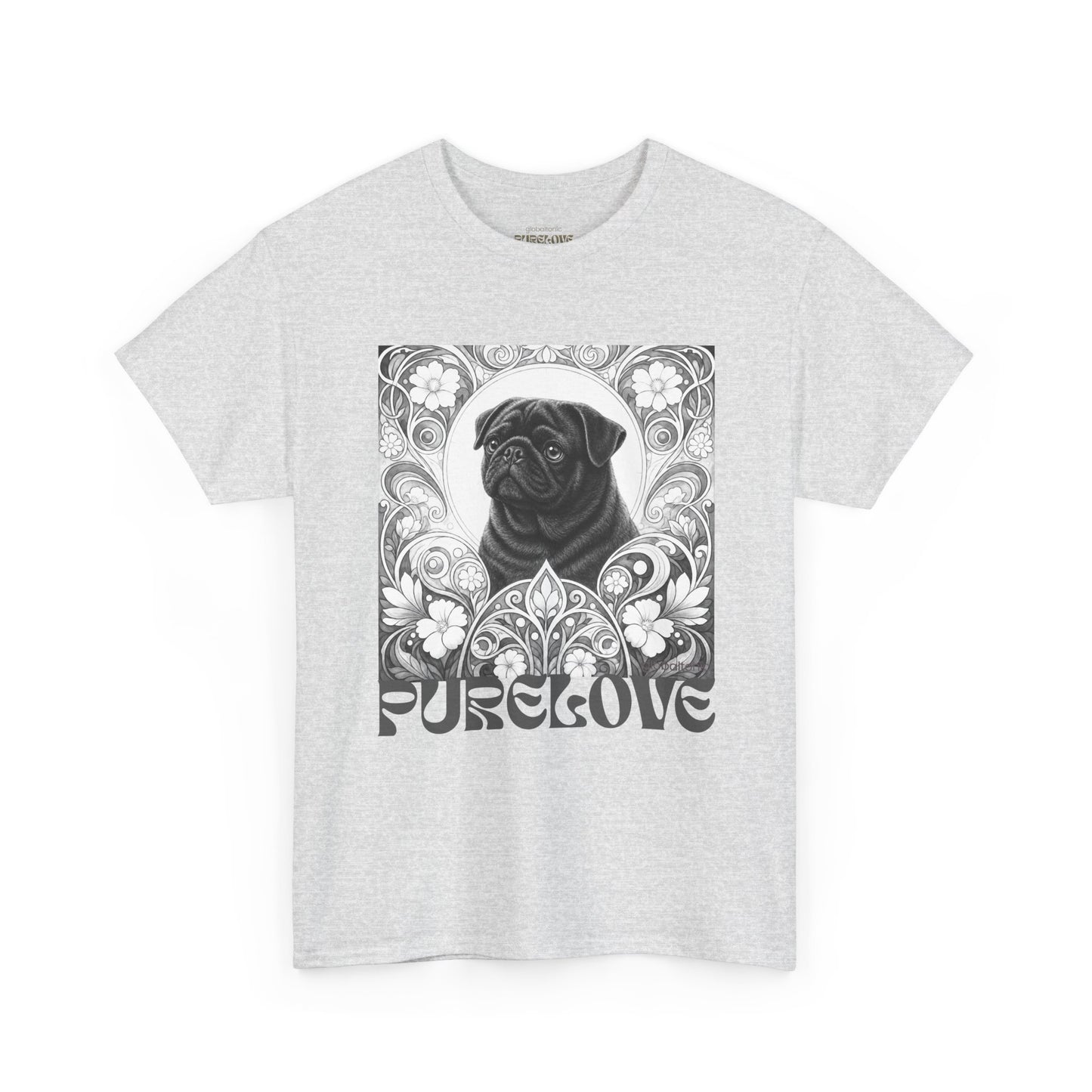 Pug Black Vintage Unisex Cotton Tee for Dog Lovers (Black & White T-Shirt)