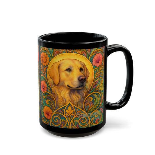Golden Retriever Dog Lover Black Mug – Vintage Pet Themed Cup for Gifts & Home Decor