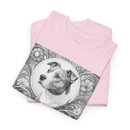 Staffy Grey & White Vintage Unisex Cotton Tee for Dog Lovers (Black & White T-Shirt)