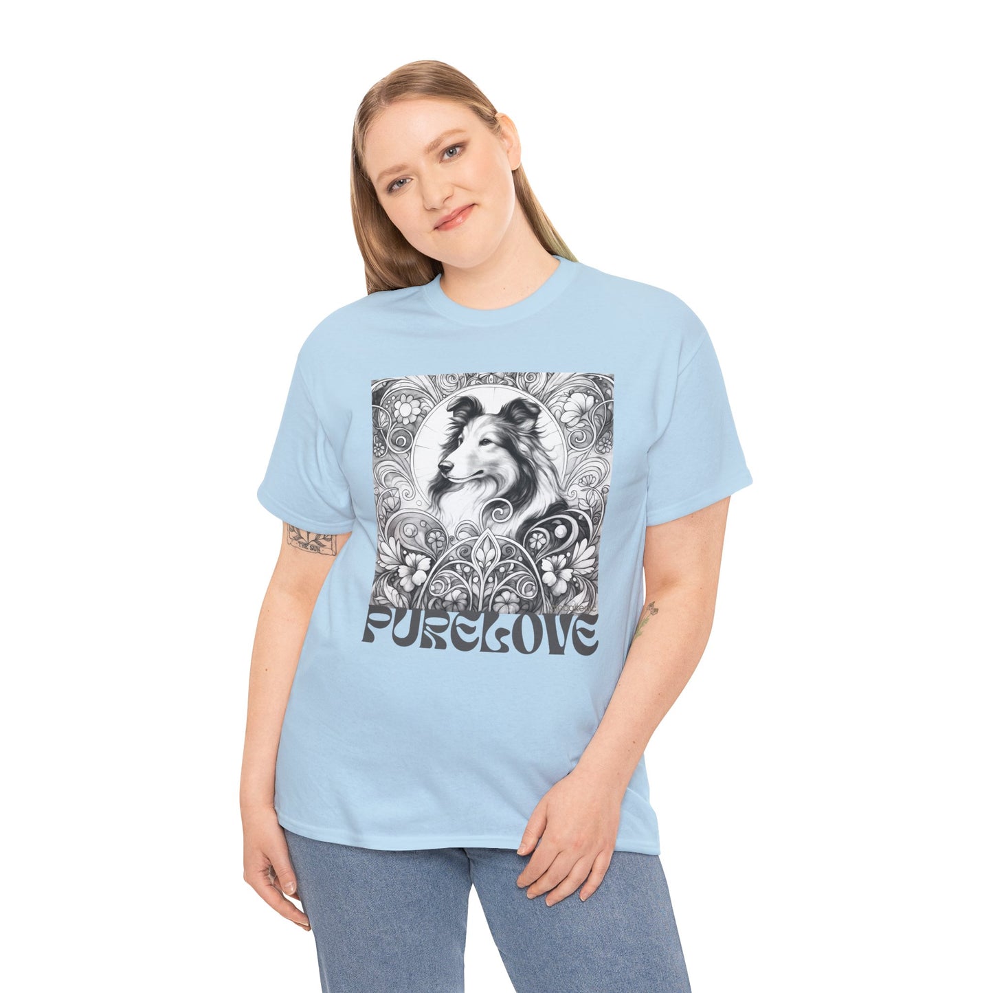 Collie Vintage Unisex Cotton Tee for Dog Lovers (Black & White)