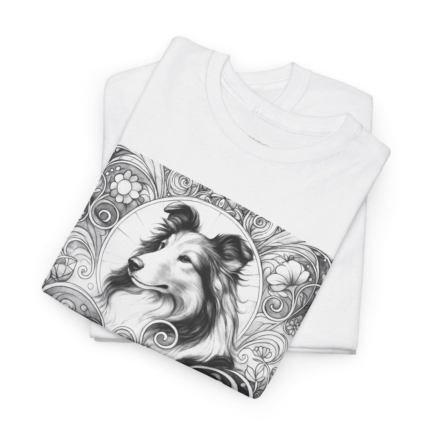 Collie Vintage Unisex Cotton Tee for Dog Lovers (Black & White)