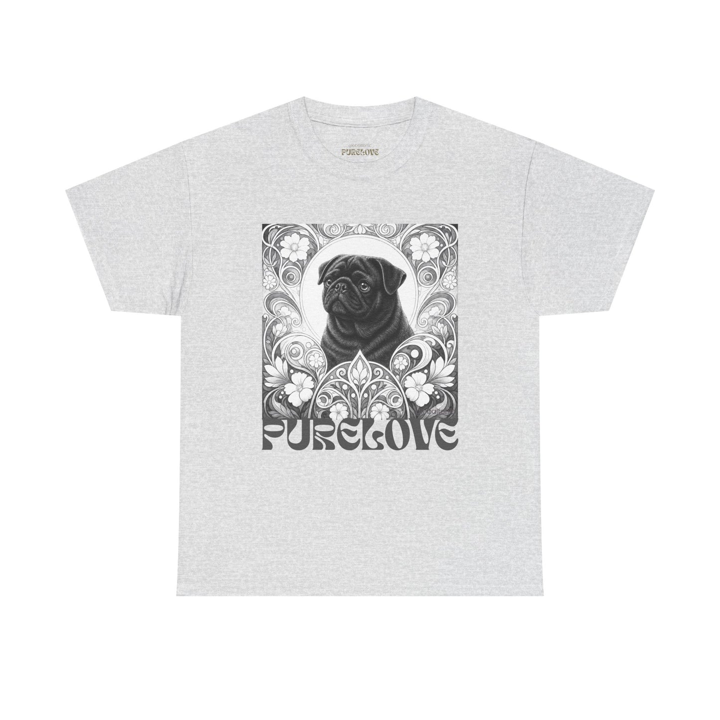 Pug Black Vintage Unisex Cotton Tee for Dog Lovers (Black & White T-Shirt)