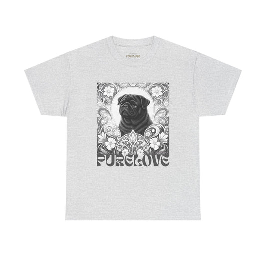 Pug Black Vintage Unisex Cotton Tee for Dog Lovers (Black & White T-Shirt)