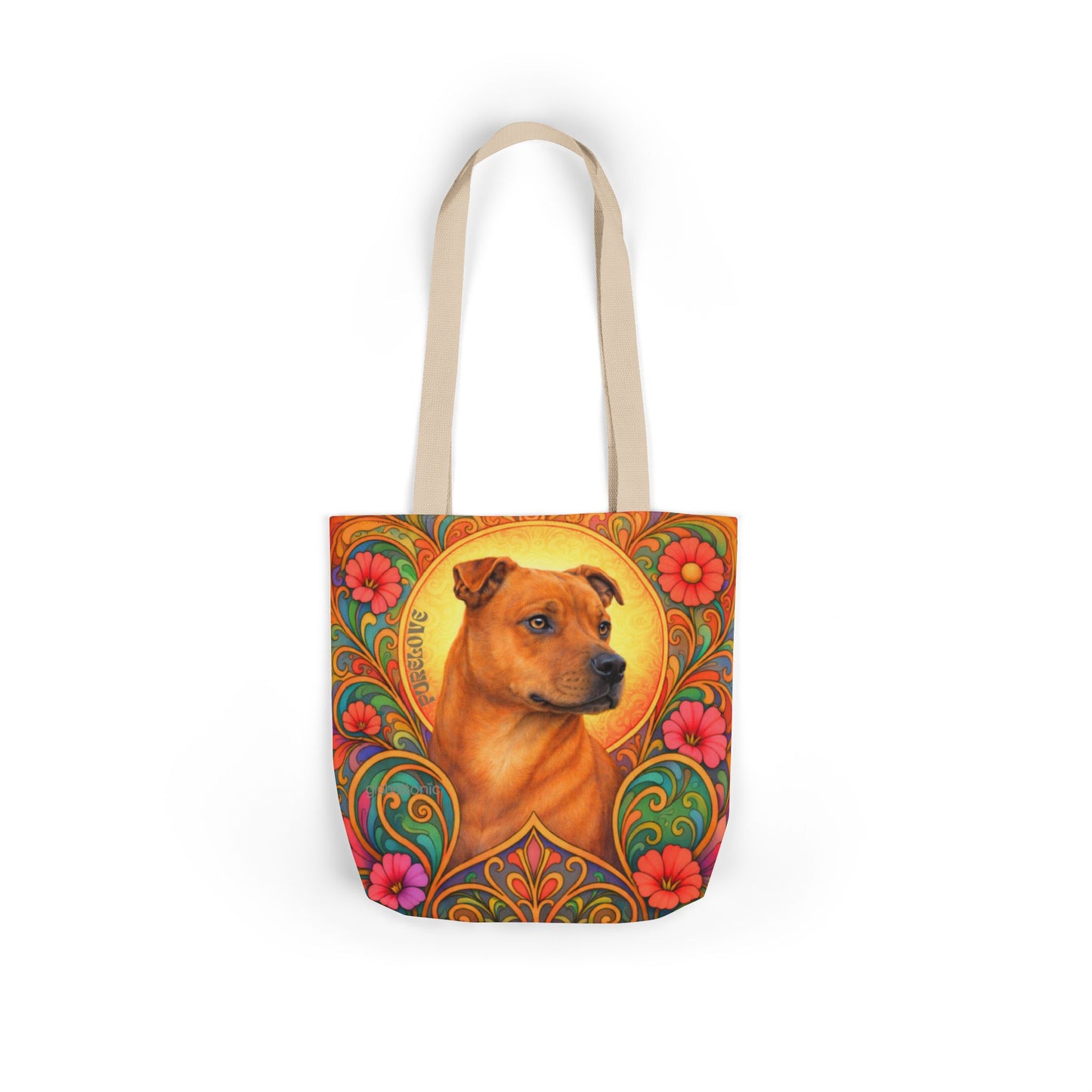 Staffy Tan All-Over Print Canvas Tote Bag – Colourful Artistic Dog Lover Gift