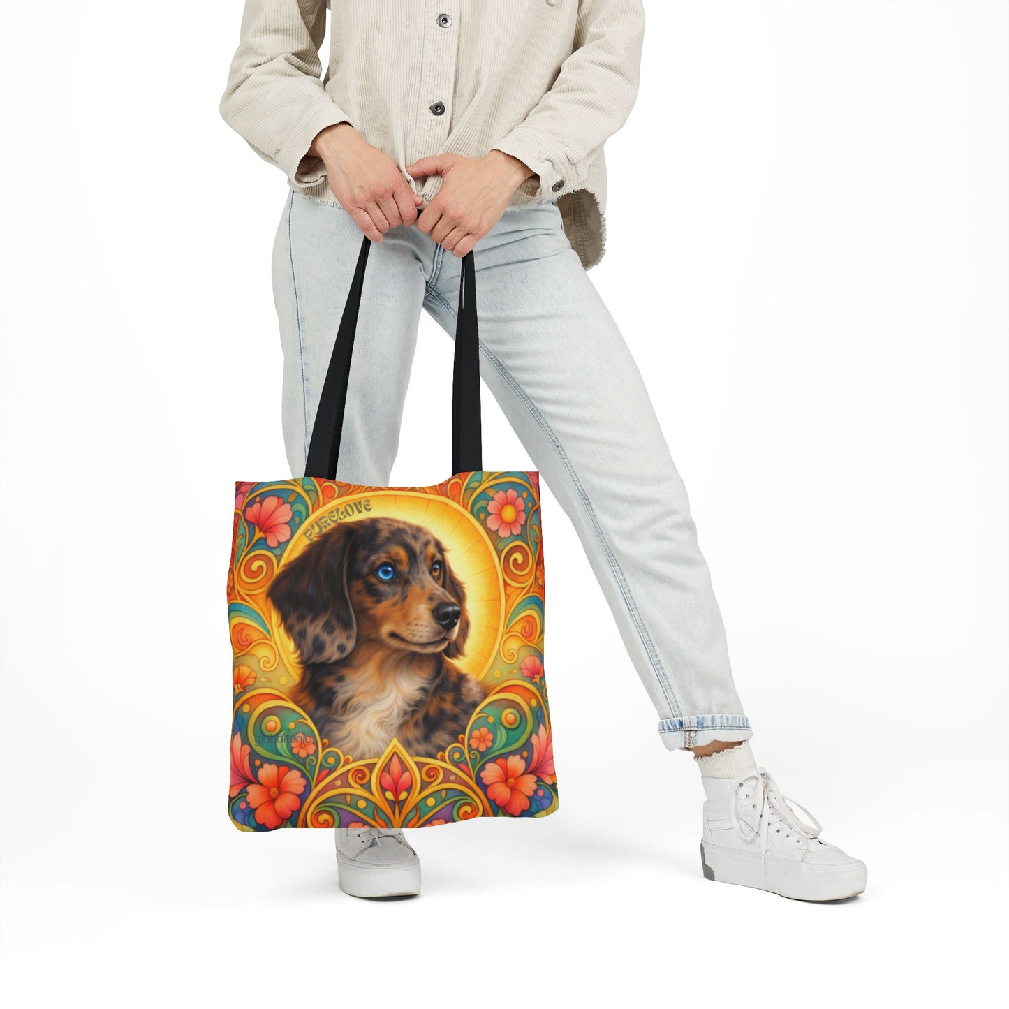 Dachshund Merle Wirehaired All-Over Print Canvas Tote Bag – Colourful Artistic Dog Lover Gift