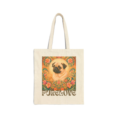 Pug Vintage Dog Lovers Cotton Canvas Tote Bag - Unique, Artistic, Durable