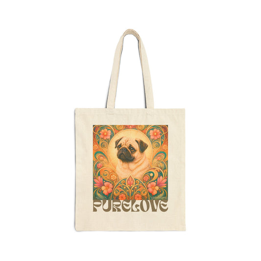 Pug Vintage Dog Lovers Cotton Canvas Tote Bag - Unique, Artistic, Durable