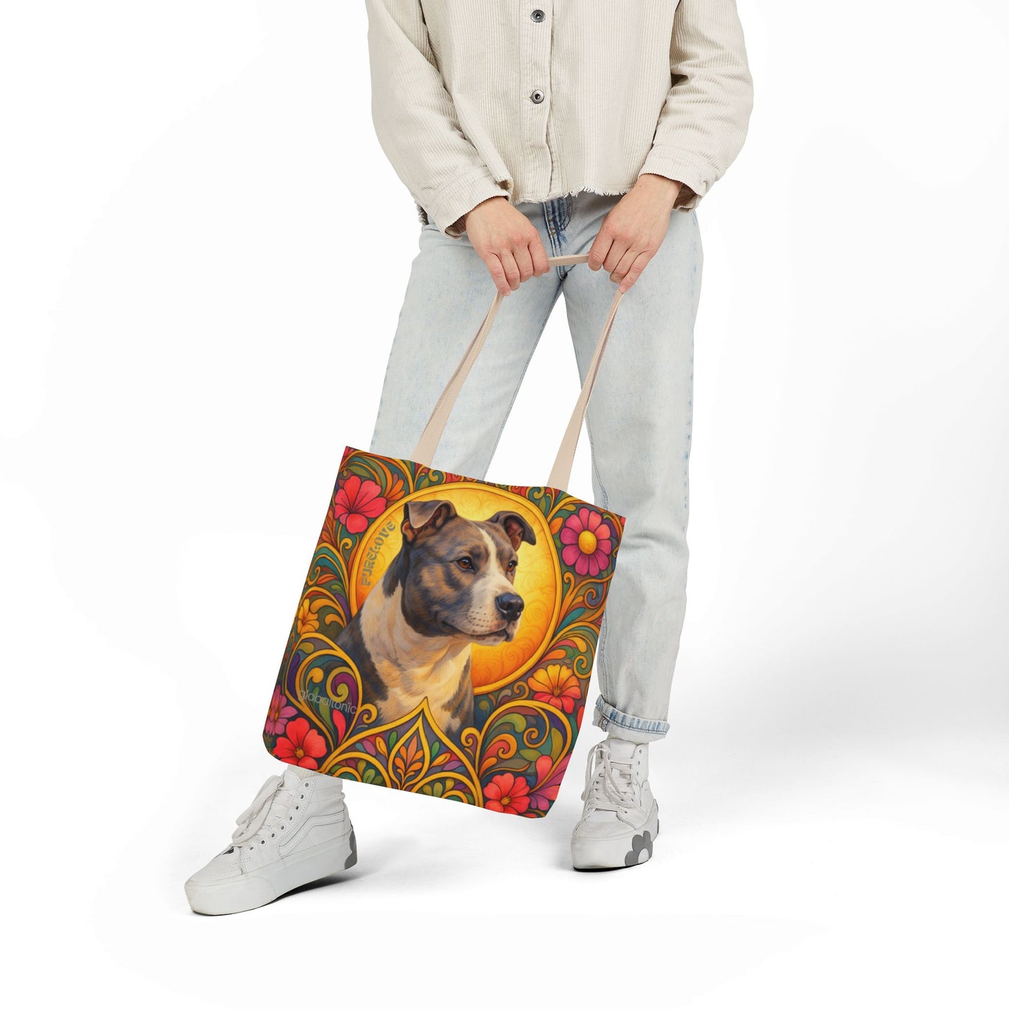Staffy Grey & White All-Over Print Canvas Tote Bag – Colourful Artistic Dog Lover Gift