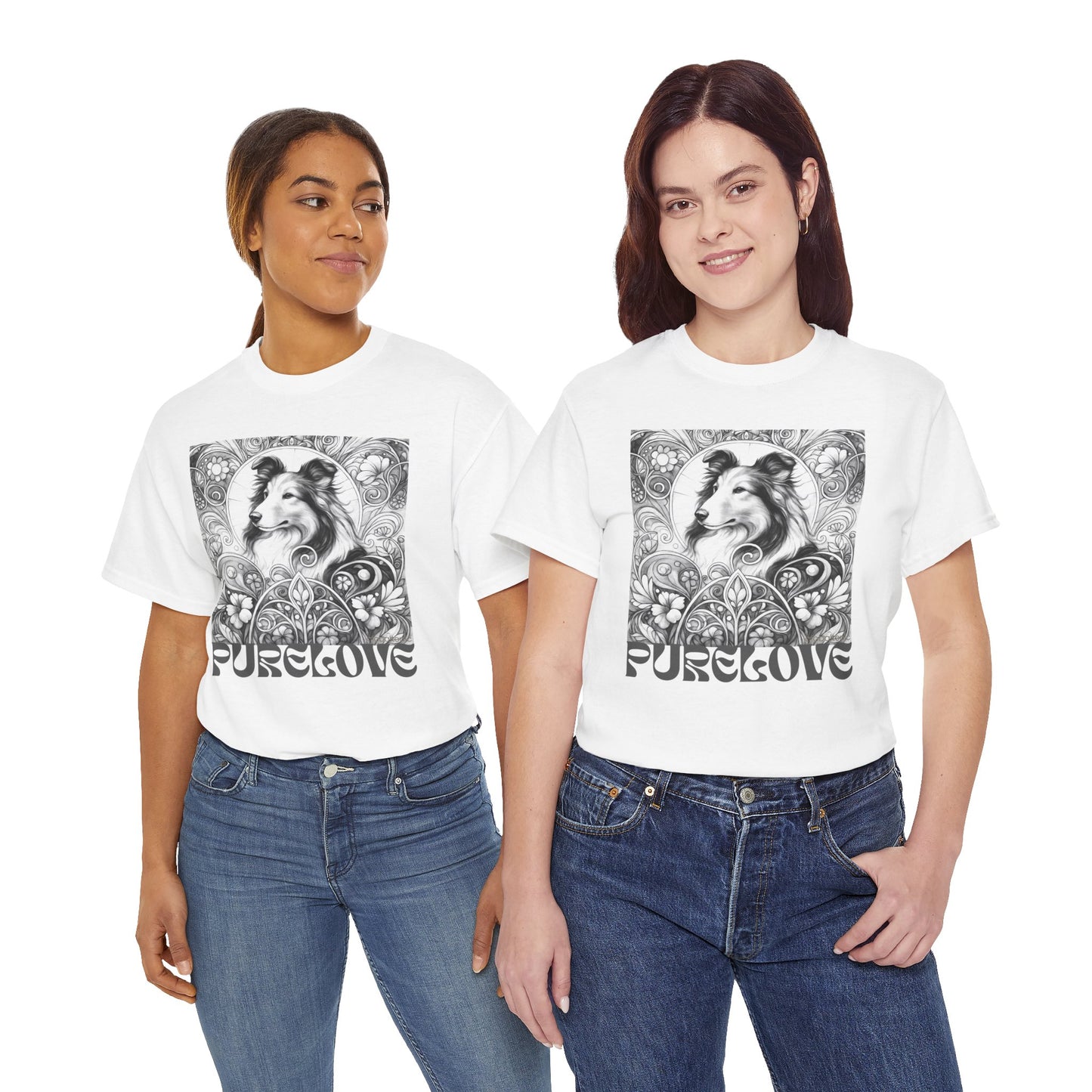 Collie Vintage Unisex Cotton Tee for Dog Lovers (Black & White)