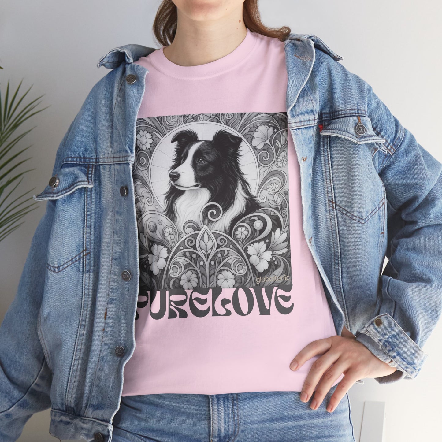 Border Collie Vintage Unisex Cotton Tee for Dog Lovers (Black & White)