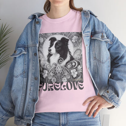 Border Collie Vintage Unisex Cotton Tee for Dog Lovers (Black & White)